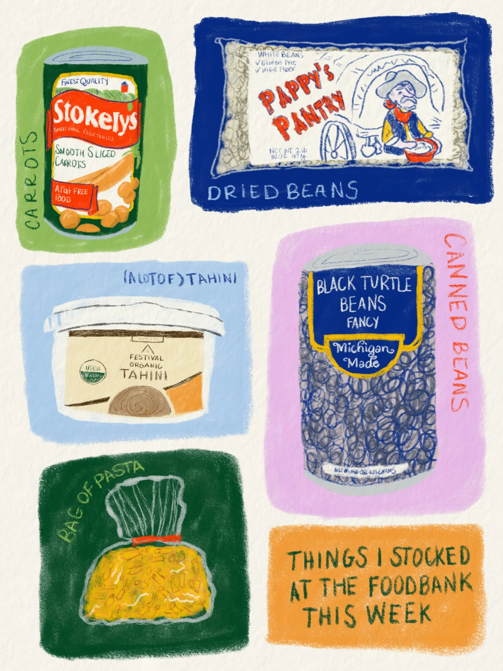 digital illustration of dried pantry items